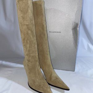 Alluminio Women's Stretch Velour Suede Boots Size 6 Retail $495